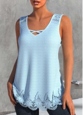 Light Blue Lace V Neck Tank Top | thumb picture 