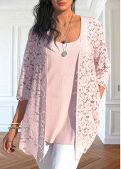 Light Pink 3/4 Sleeve Cardigan and Tank Top