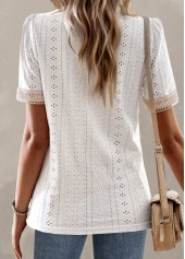 White Patchwork Short Sleeve V Neck T Shirt | thumb picture 