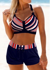 Mid Waisted Striped Navy Swim Shorts | thumb picture 