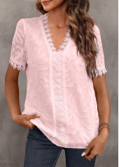 Pink Lace Short Sleeve V Neck Blouse | thumb picture 