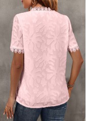 Pink Lace Short Sleeve V Neck Blouse | thumb picture 