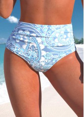 High Waisted Paisley Print Dusty Blue Bikini Bottom