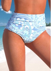High Waisted Paisley Print Dusty Blue Bikini Bottom | thumb picture 