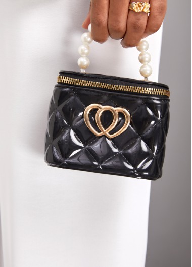 Modlily Black Zip Pearl Chains Shoulder Bag - One Size