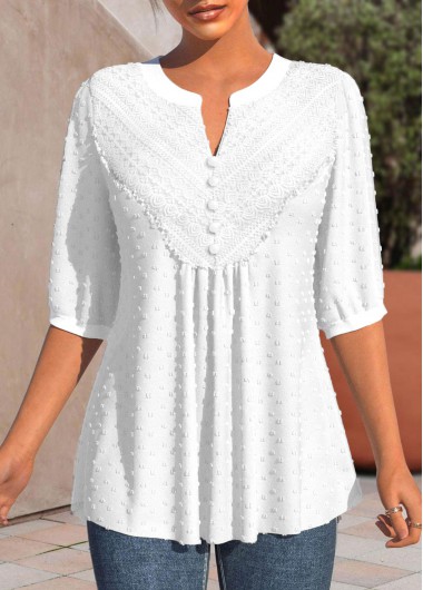 White Lace Three Quarter Length Sleeve Blouse | modlily.com - USD 34.98