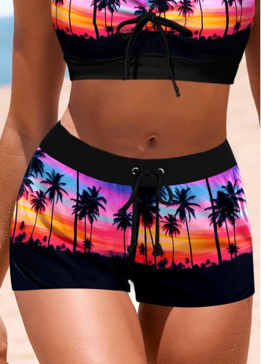 Mid Waisted Landscape Print Black Swim Shorts