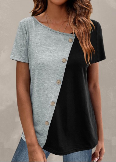 Modlily Plus Size Light Grey Marl Button T Shirt - 3X