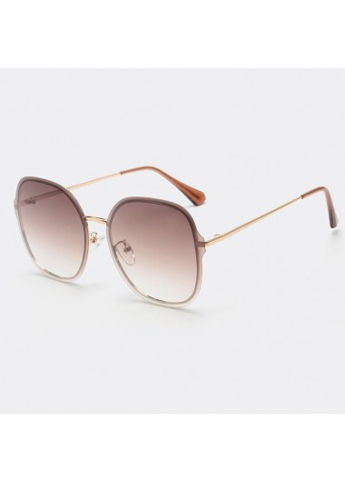 Modlily Geometric Pattern Metal Detail Golden Square Sunglasses - One Size