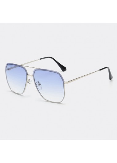 Modlily Geometric Pattern Metal Detail Silver Square Sunglasses - One Size