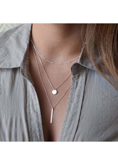 women clothes image of Geometric Pattern Alloy Detail Silver Round Necklace