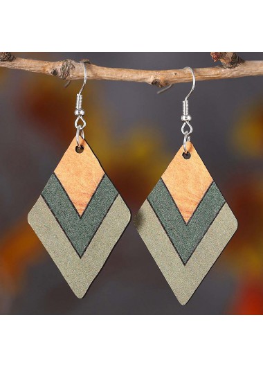 women clothes image of Green Square Geometric Wood Drop Earrings