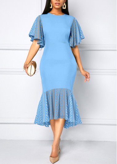 Sky Blue Lace Half Sleeve Bodycon Dress | modlily.com - USD 35.98