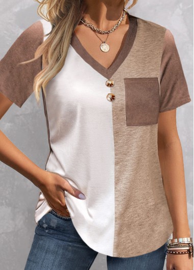 Modlily Plus Size Light Camel Pocket T Shirt - 2X
