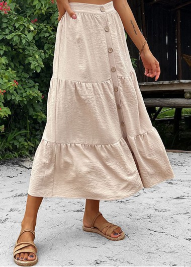 Modlily Beige Button A Line Elastic Waist Skirt - XL