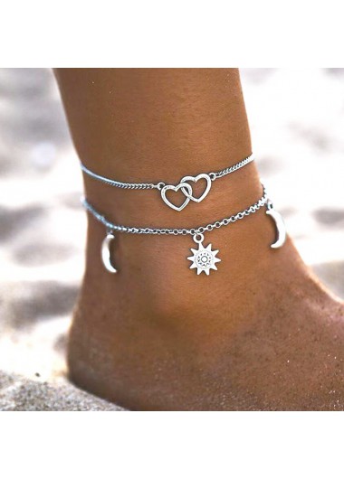 women clothes image of Metal Detail Silver Heart Anklet Set