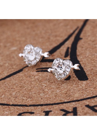 women clothes image of Silver Heart Rhinestone Arrow Detail Earrings