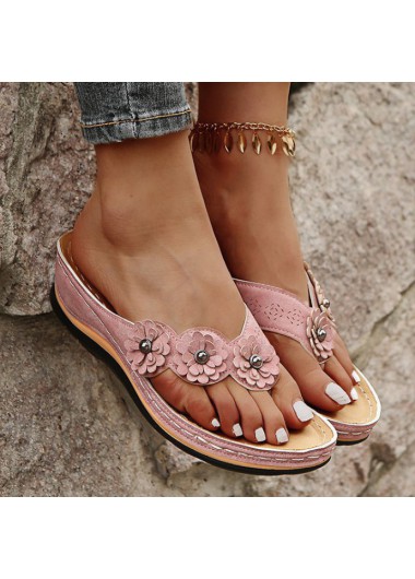 women clothes image of Pink Open Toe Low Heel Flip Flops
