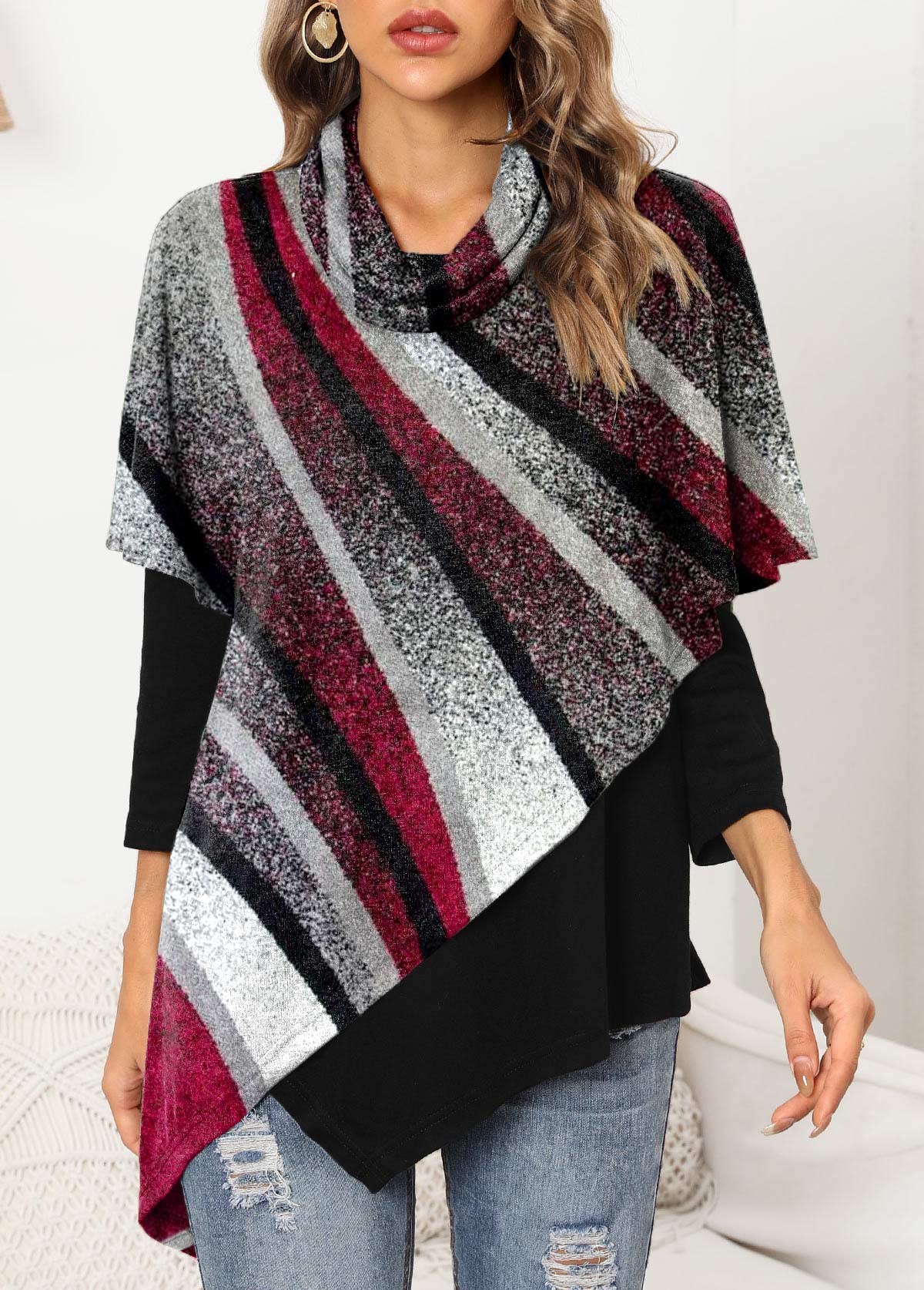 Plus Size Geometric Print Asymmetric Hem Long Sleeve Sweatshirt | picture 