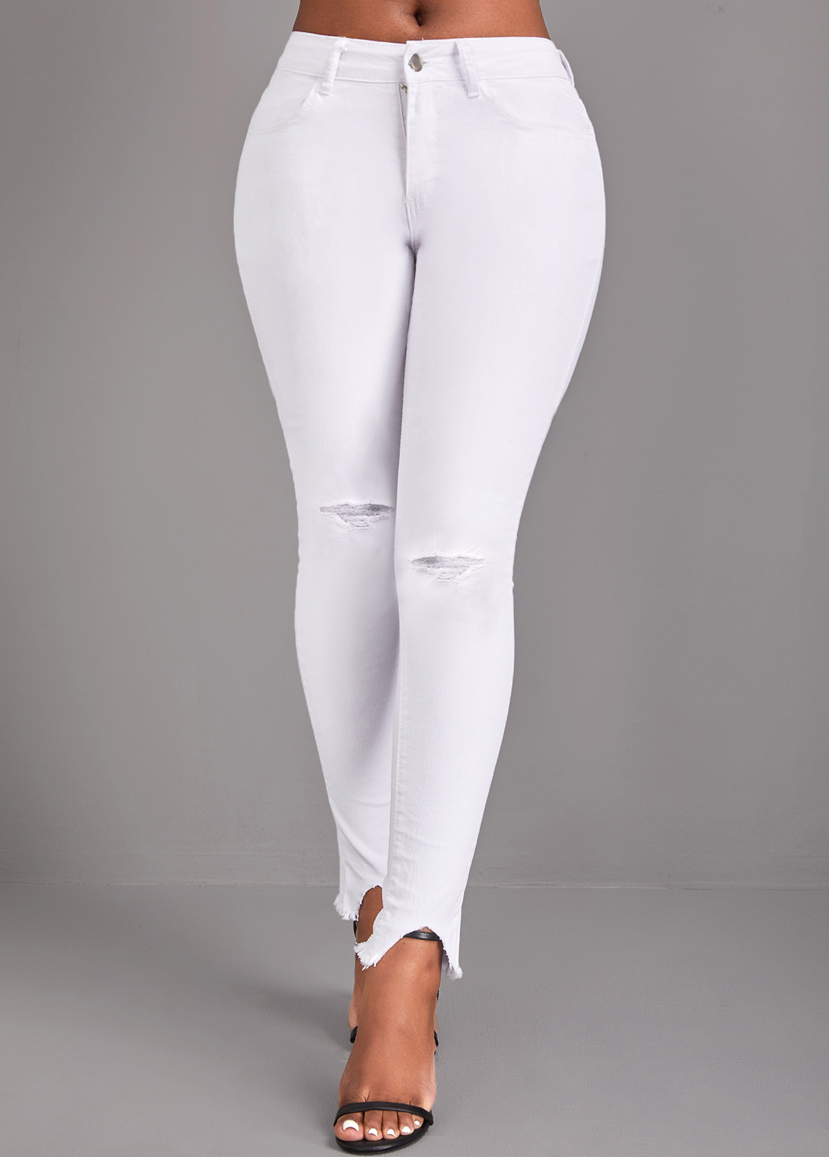 White Button Skinny High Waisted Jeans