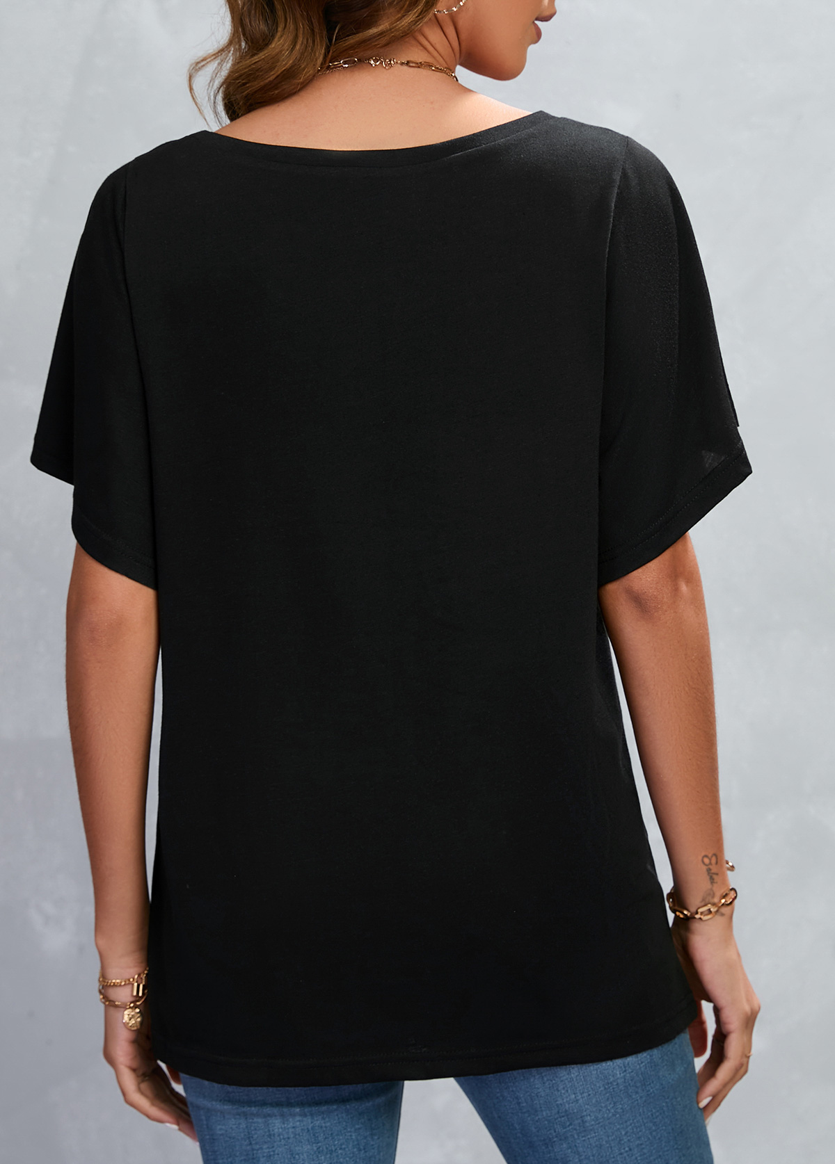 Black Short Sleeve V Neck T Shirt