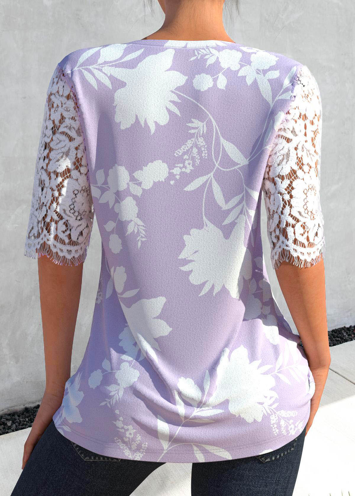 Light Purple Tuck Stitch Floral Print Blouse