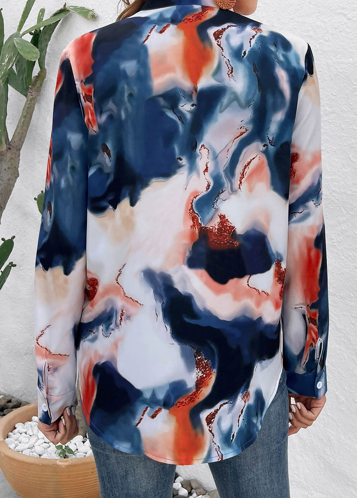 Multi Color Button Ink Painting Print Blouse | picture 