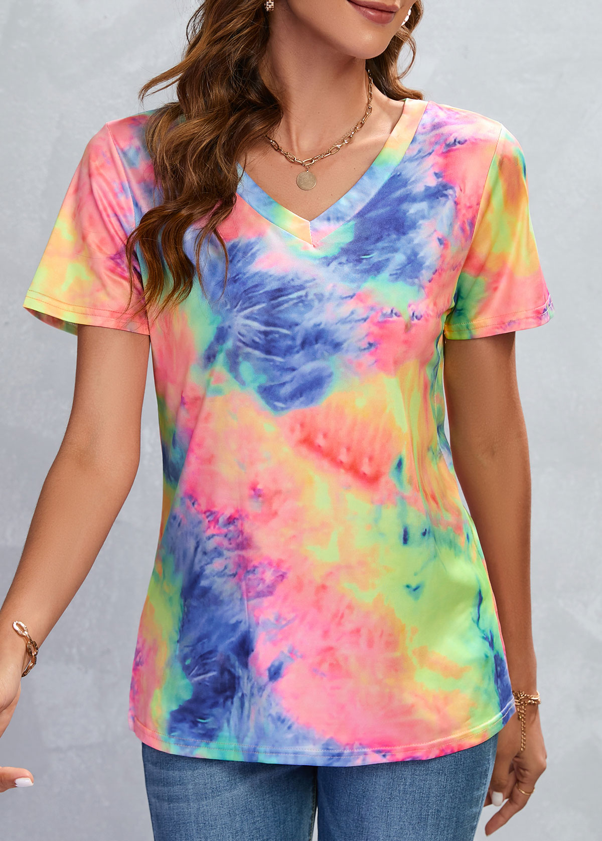 Multi Color Ombre Short Sleeve T Shirt