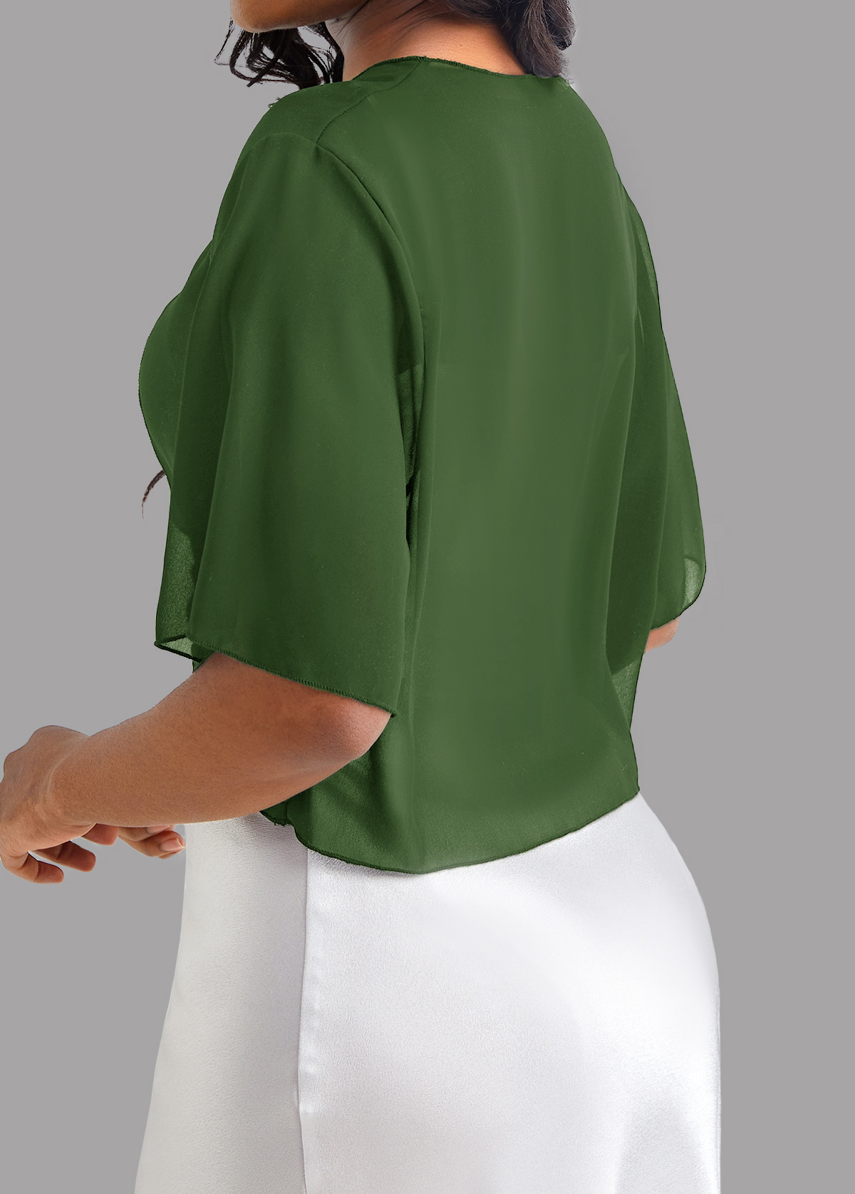 Green Short Sleeve Open Front Coat
