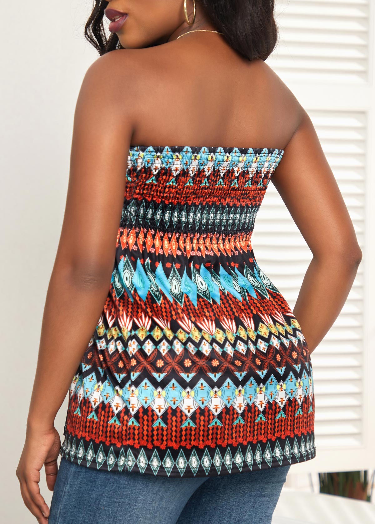 Multi Color Ruched Tribal Print Tank Top
