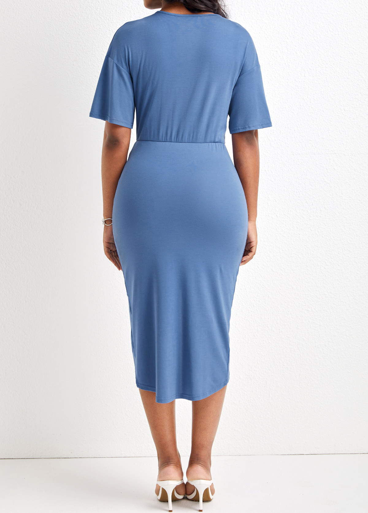 Dusty Blue Ruched High Low Bodycon Dress