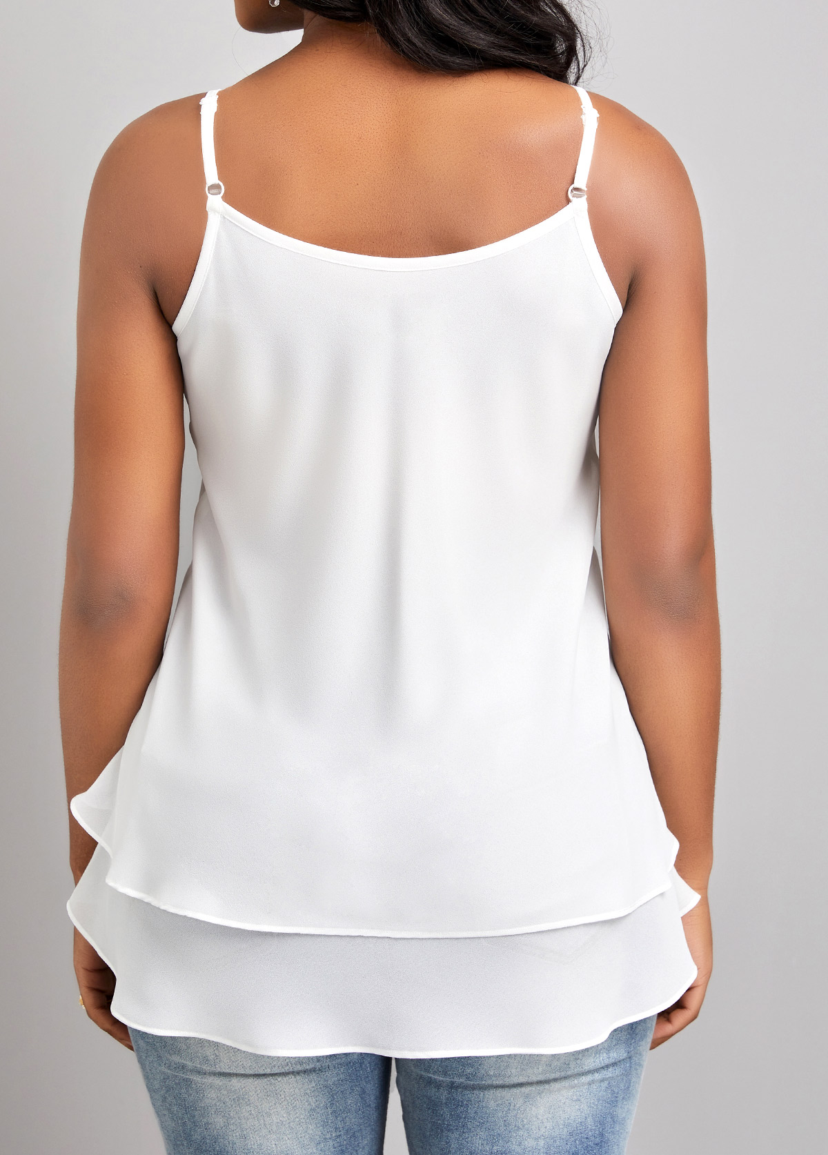 White Ruffle Strappy Scoop Neck Camisole Top