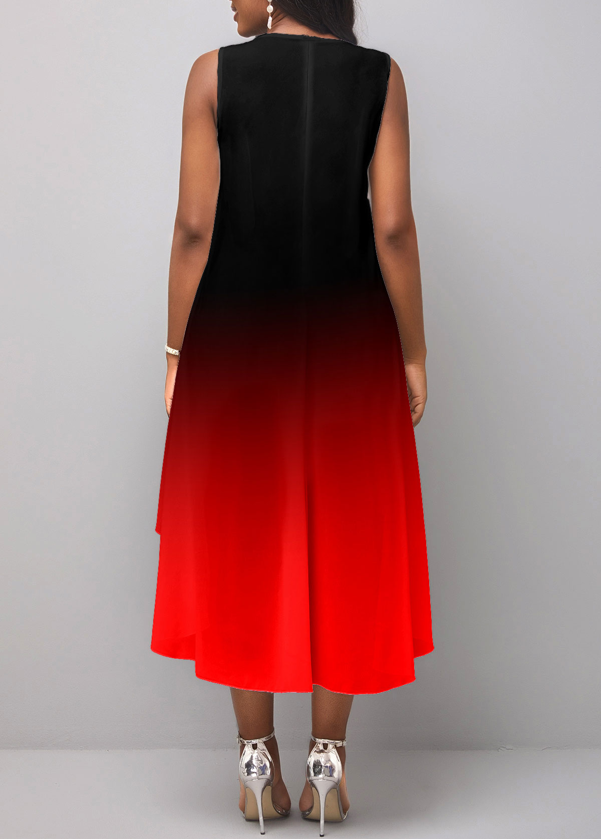 Red Layered Ombre High Low A Line Dress