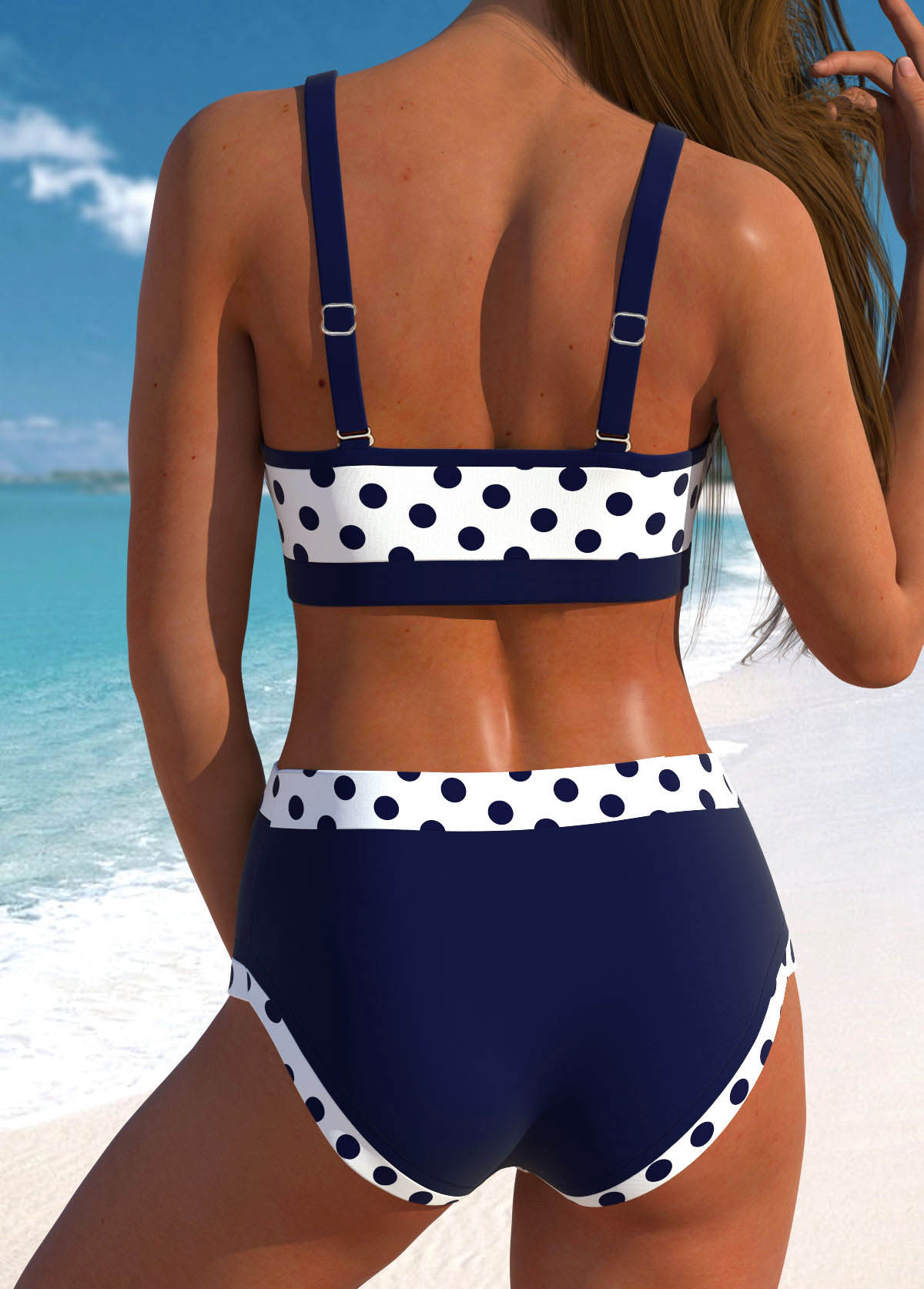 Plus Size Patchwork Navy Polka Dot Bikini Set