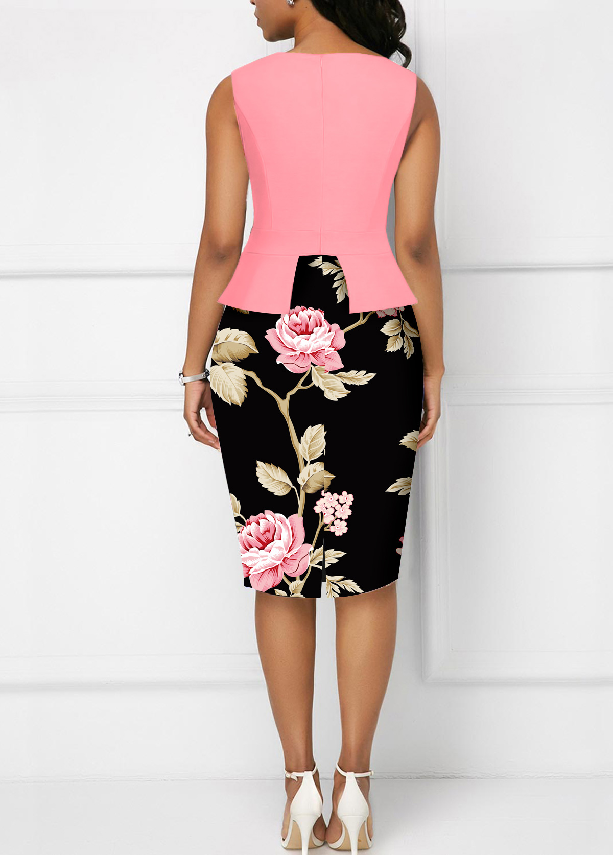 Pink Cut Out Floral Print Bodycon Dress