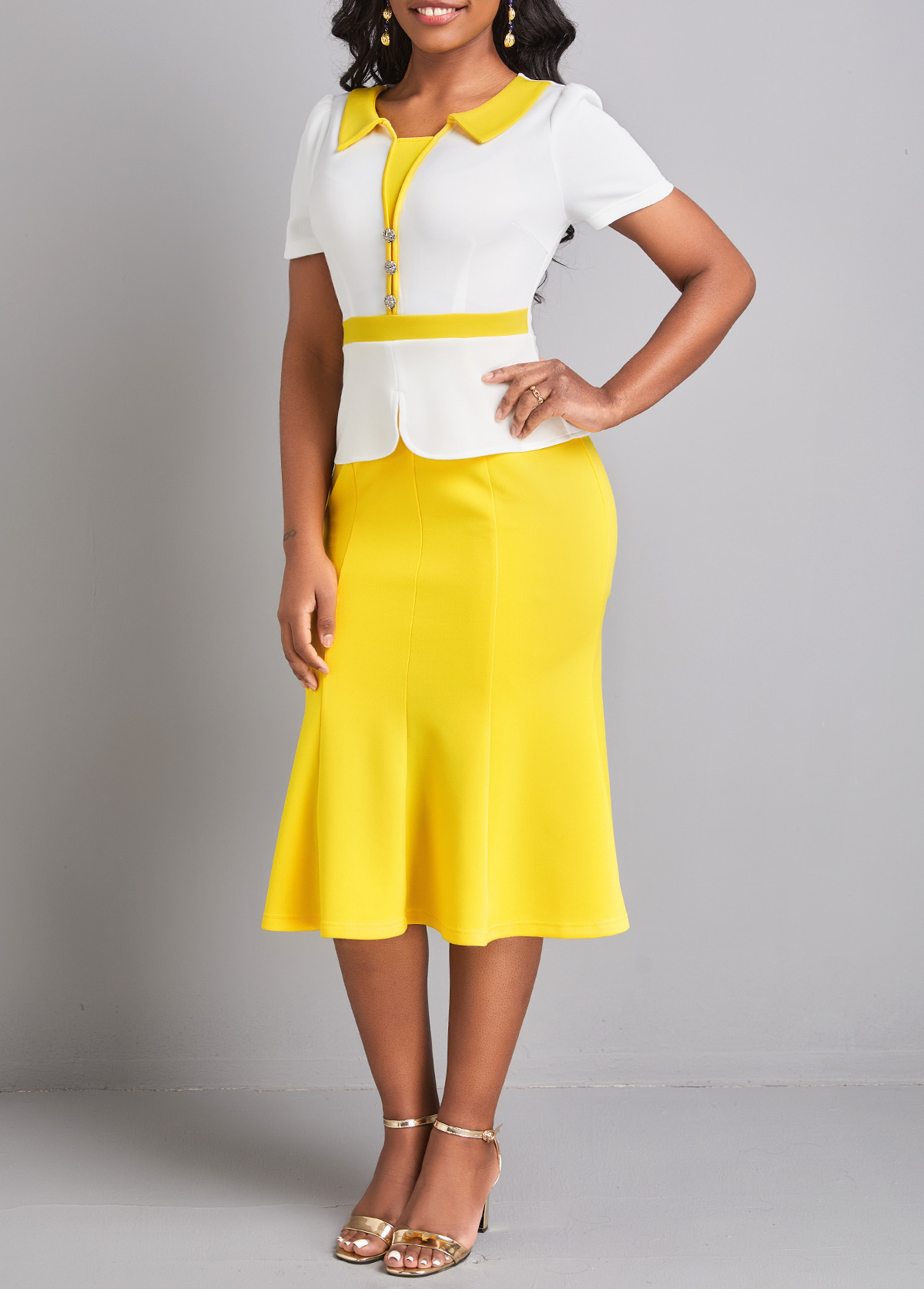 Yellow Fake 2in1 Short Sleeve Bodycon Dress