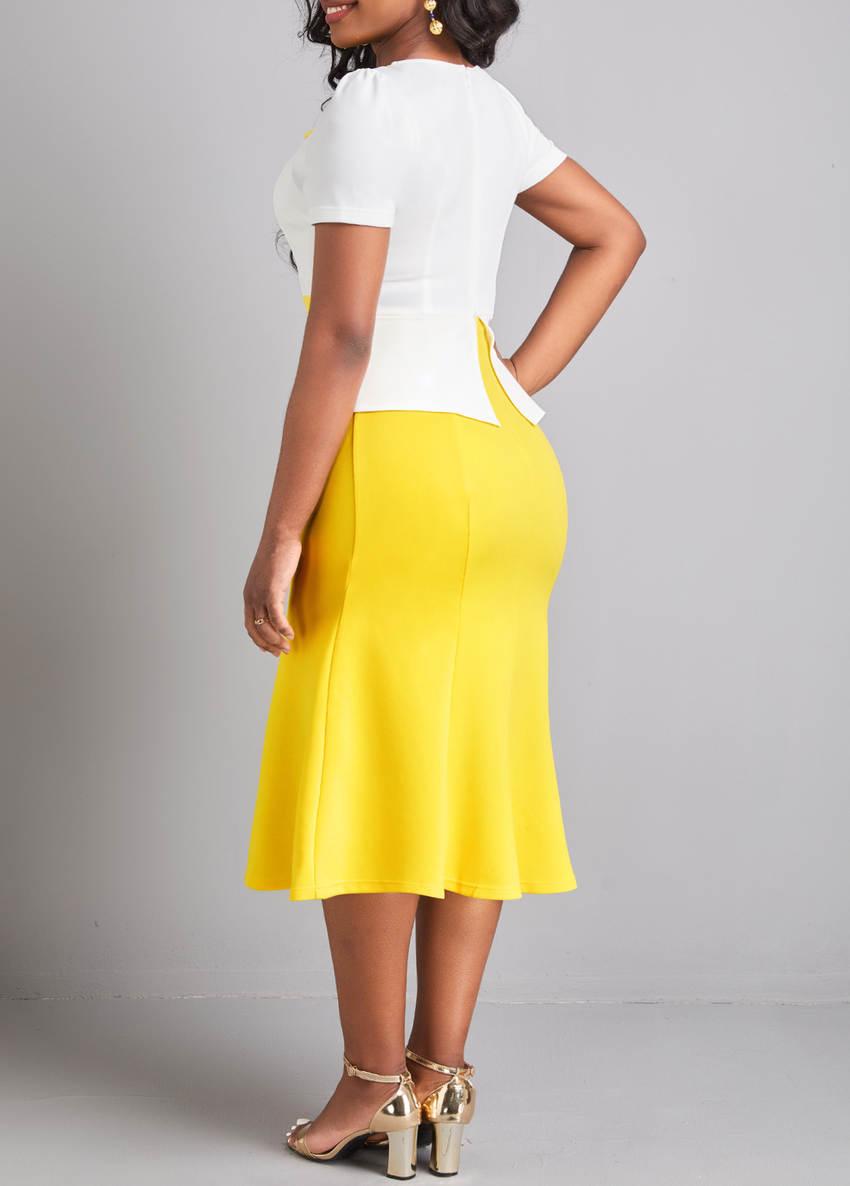 Yellow Fake 2in1 Short Sleeve Bodycon Dress