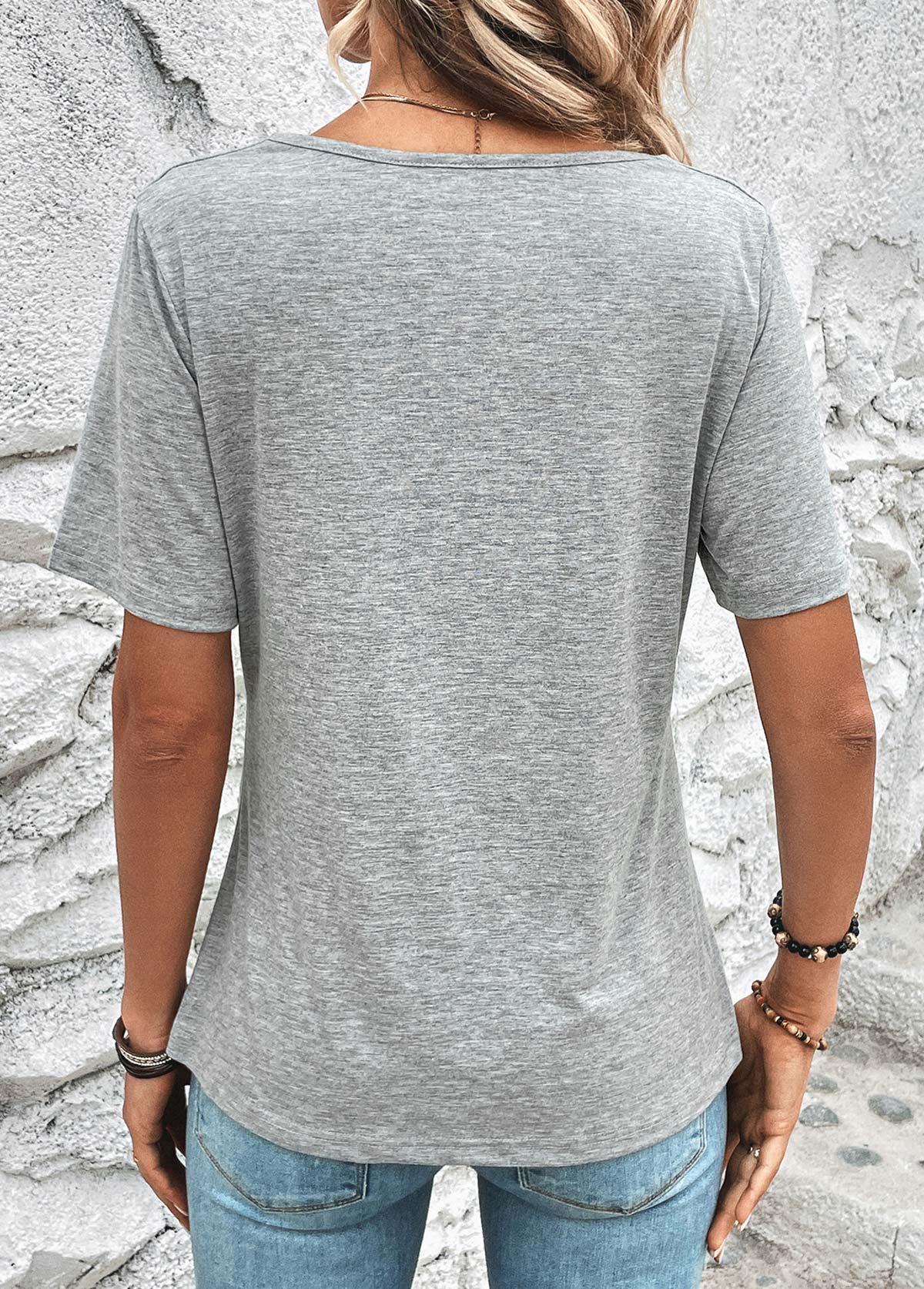 Light Grey Marl Short Sleeve T Shirt | modlily.com - USD 25.98