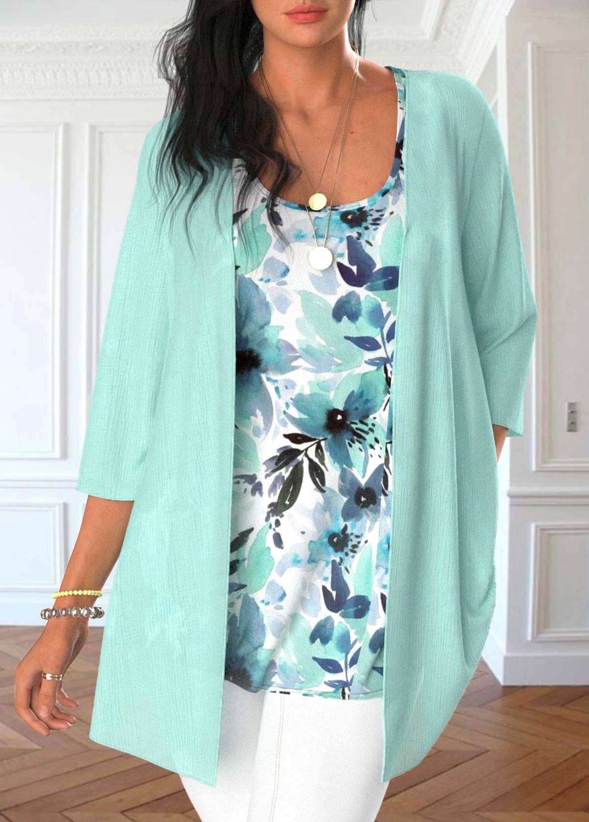 Mint Green Two Piece Tank Top and Cardigan | modlily.com - USD 35.98