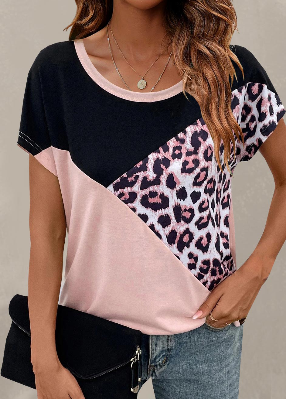 Light Pink Leopard Short Sleeve T Shirt