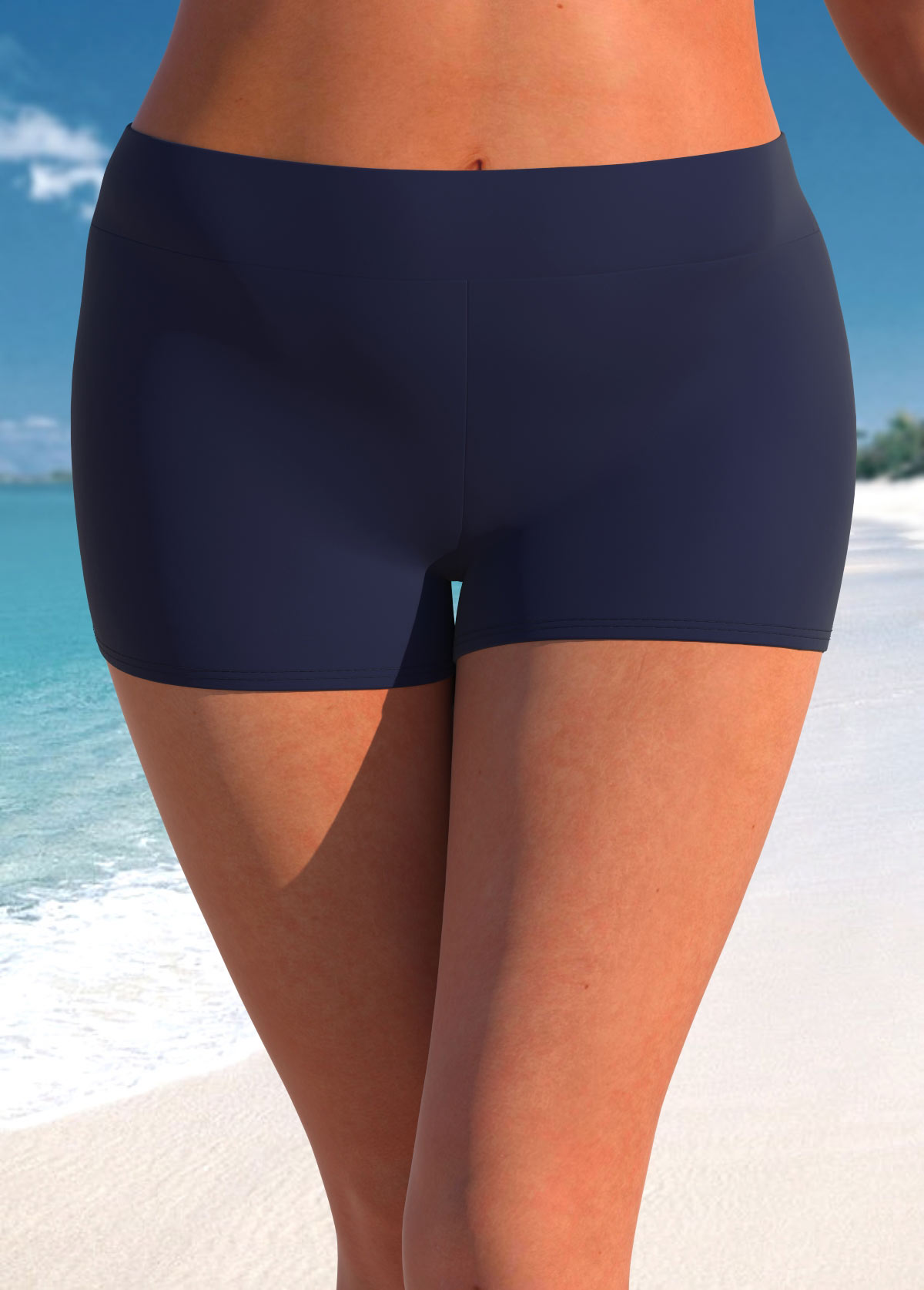 Skinny Mid Waisted Navy Swim Shorts