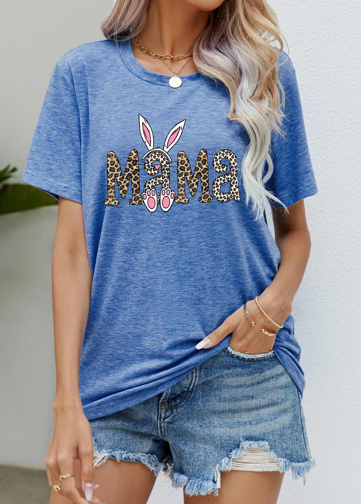 Mother's Day Dusty Blue Letter Print T Shirt