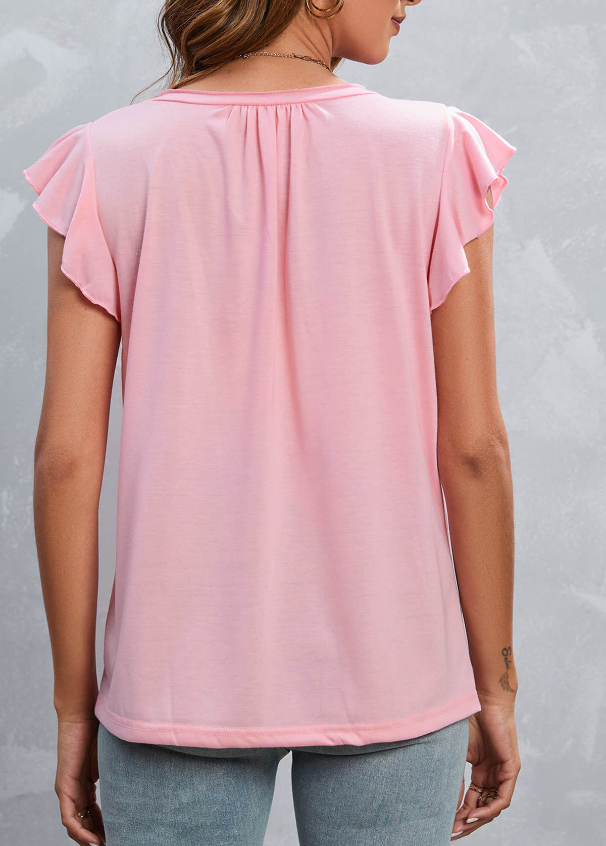 Light Pink Ruffle Short Sleeve T Shirt