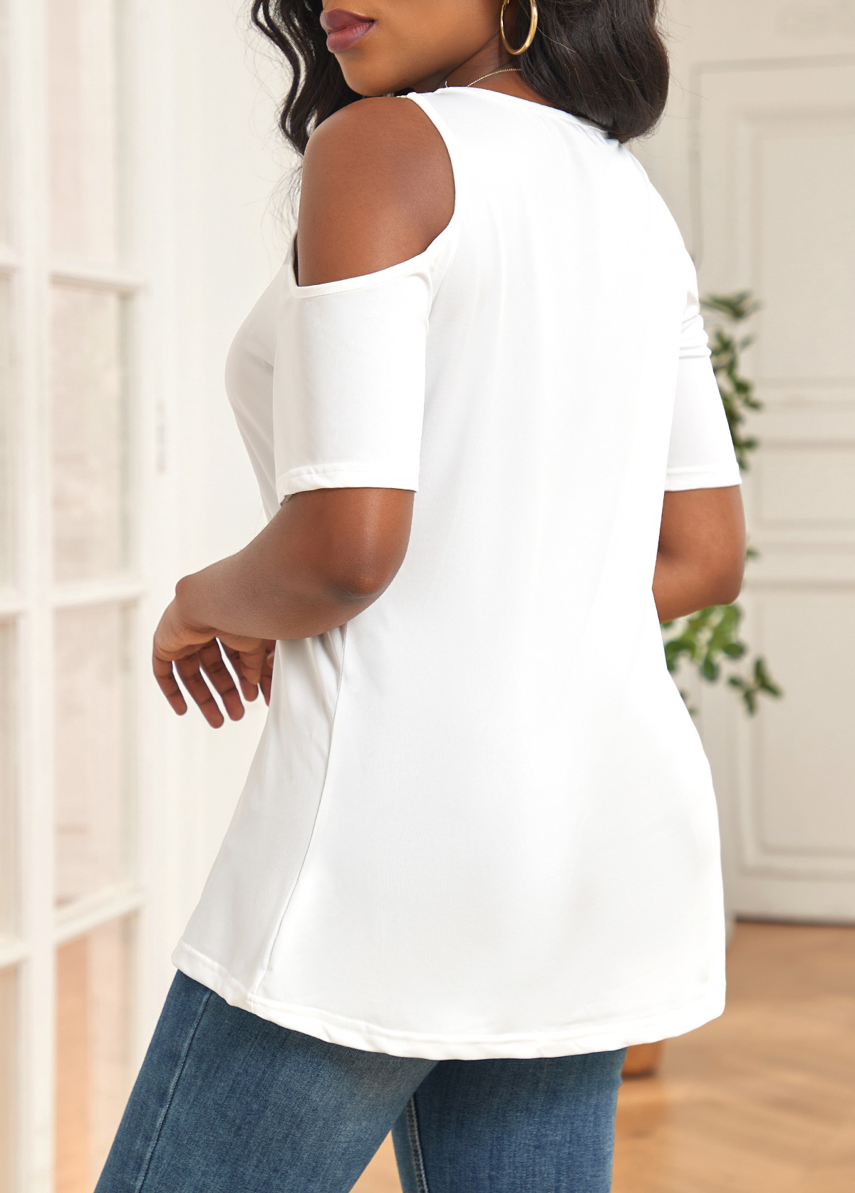 White Cut Out Short Sleeve T Shirt