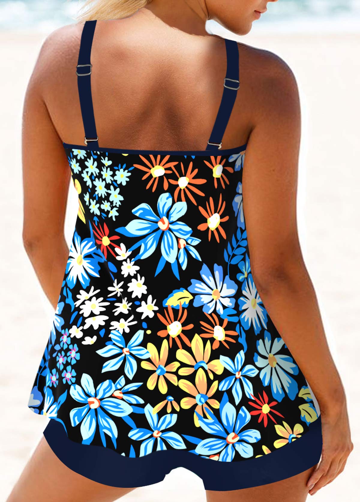 Circular Ring Floral Print Multi Color Tankini Set