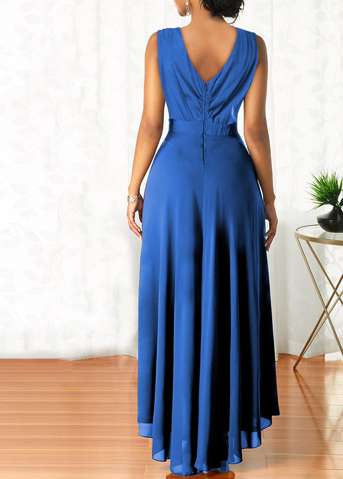 Blue Surplice High Low Belted Sleeveless Dress | modlily.com - USD 38.98
