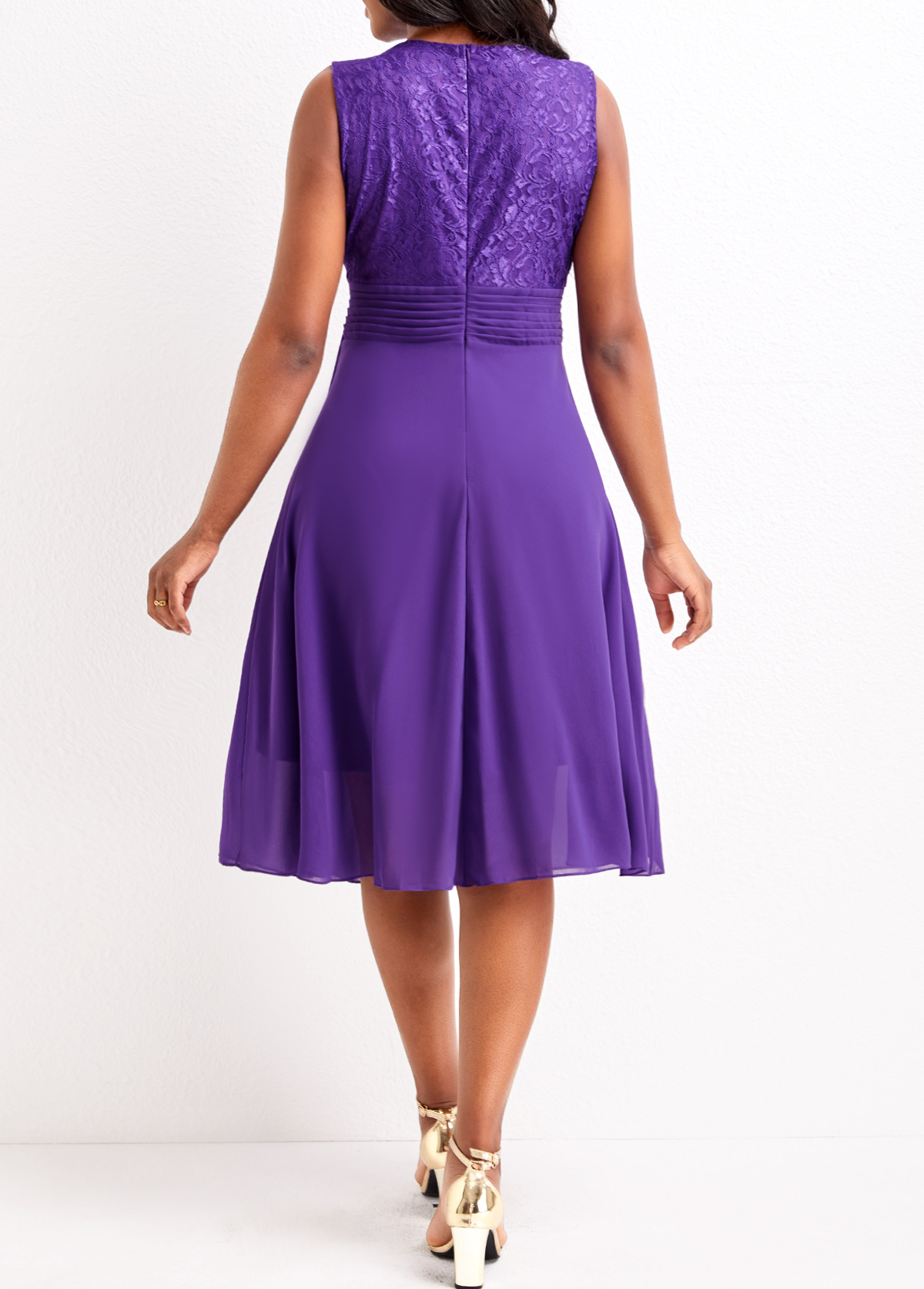 Purple Lace Sleeveless Scoop Neck Dress