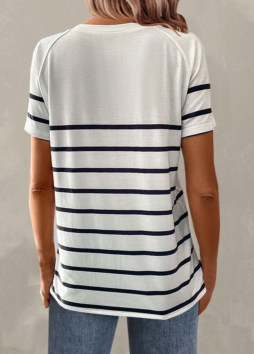 Plus Size White Button Striped T Shirt | picture 