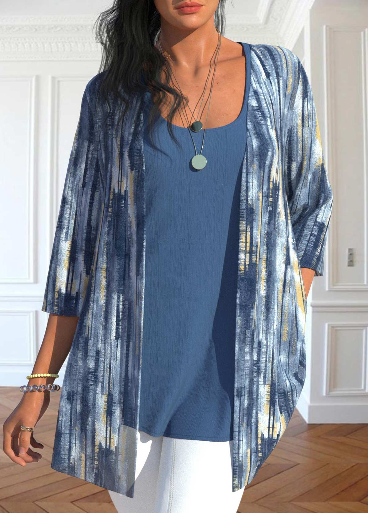 Plus Size Dusty Blue Cardigan  and Tank Top | picture 