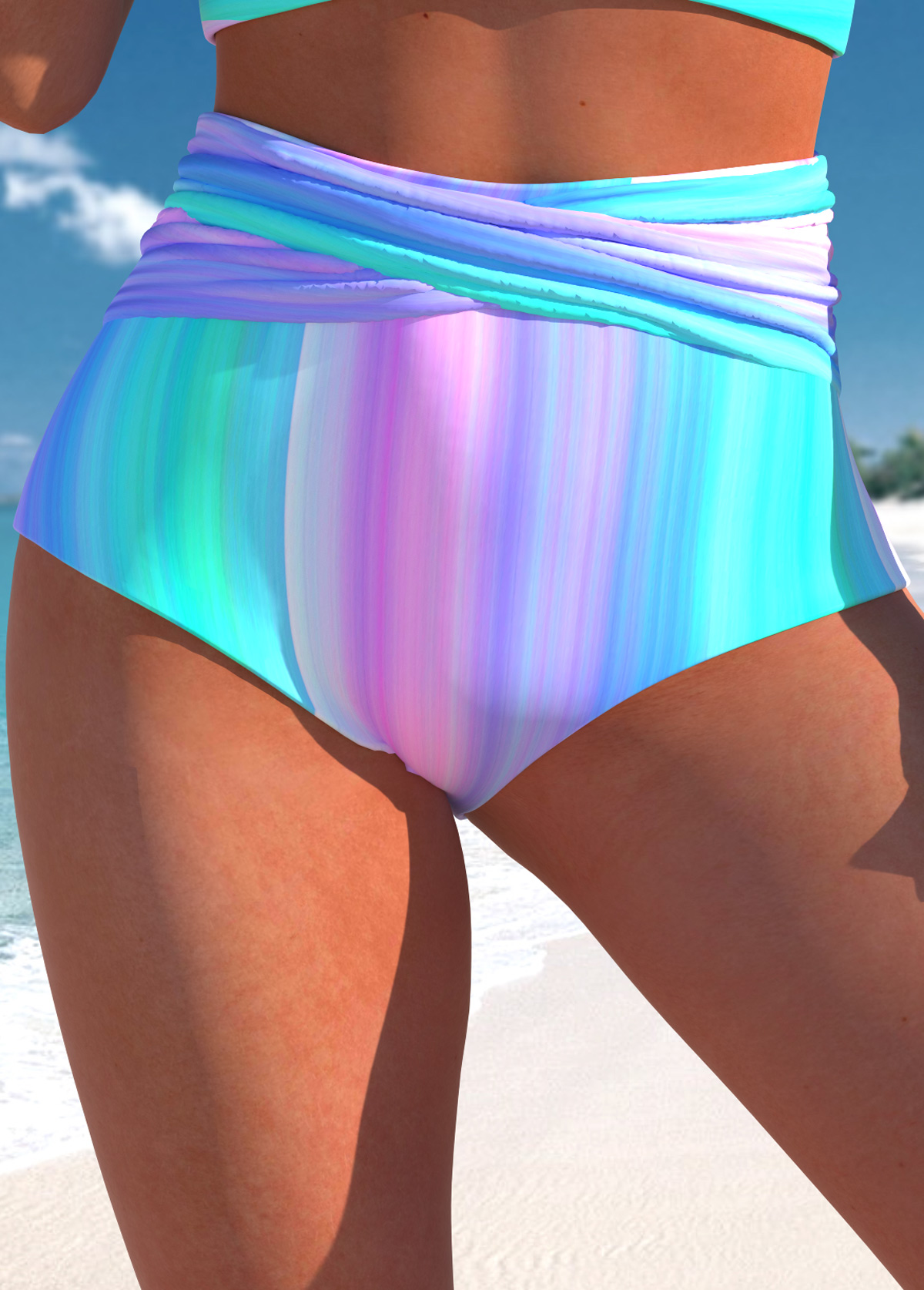 High Waisted Striped Multi Color Bikini Bottom